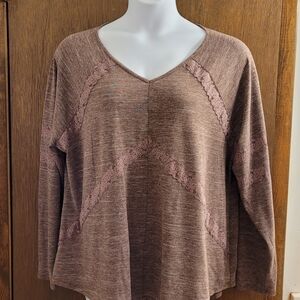 Cato Women Top Long Sleeves With Lace Accents Heather Purple Size 22/24 (2X)